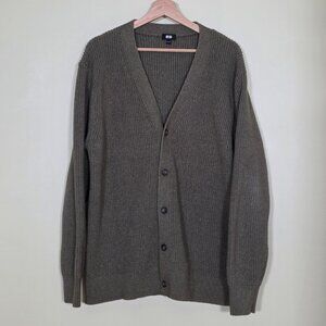 Uniqlo Cardigan Mens XL Heathered Green V Neck Button Up Ribbed Academia Grandpa